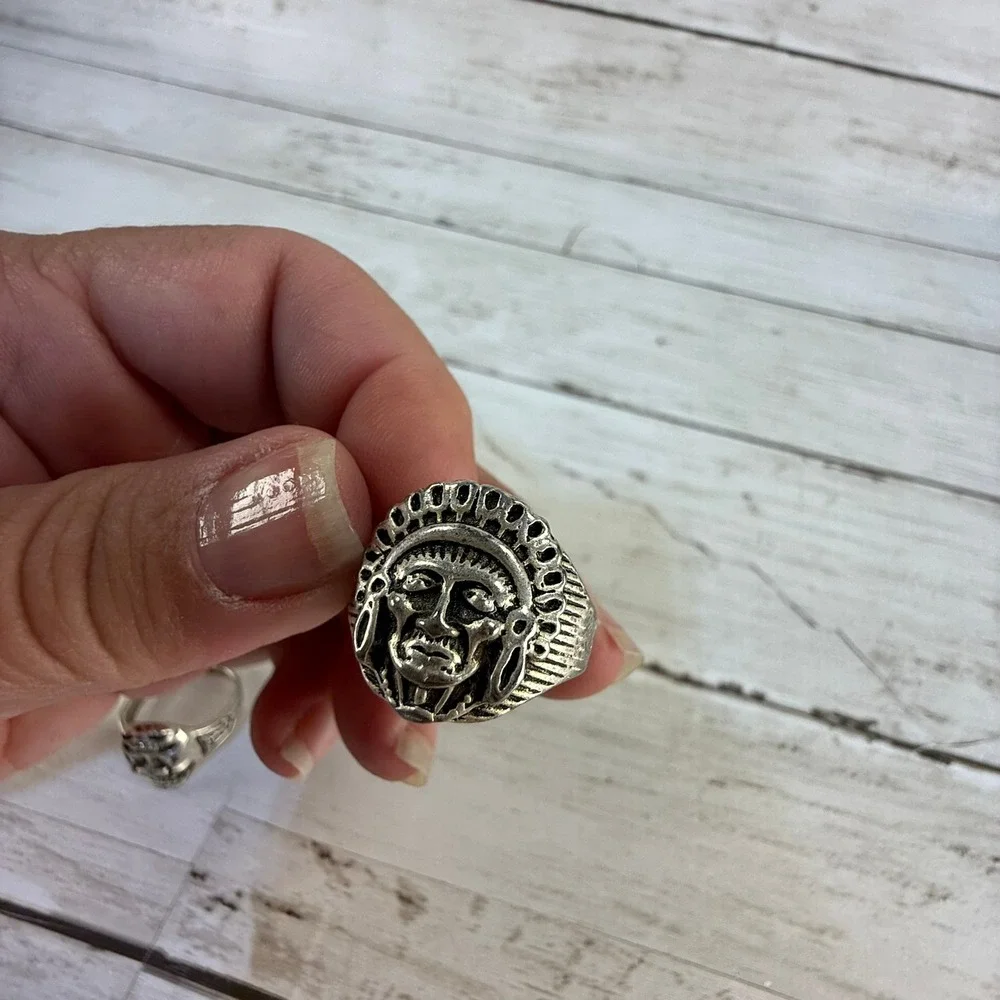 9pc Mens Biker Ring Lot Skull Native American Chief Oni Mask Gothic‎ Punk Rings
